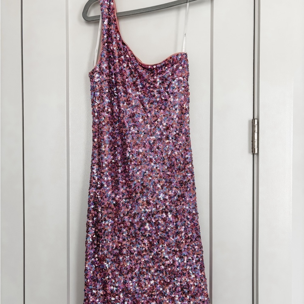 Like New! Lulus Just Tonight Bodycon Dress Womens XS Pink Iridescent Sequin - Picture 6 of 9